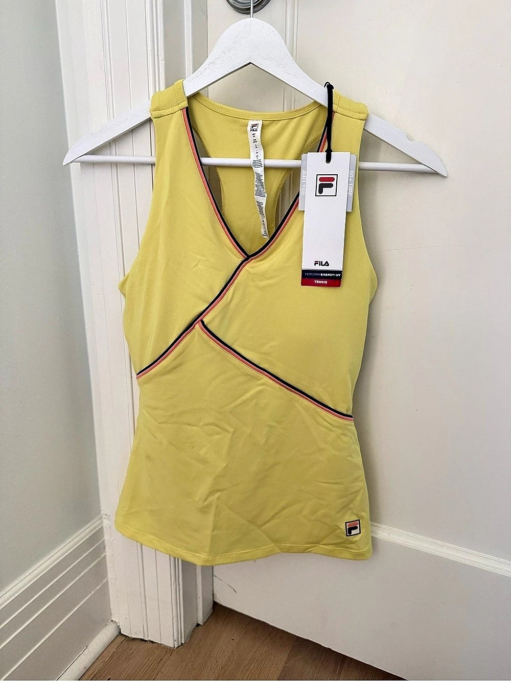 Fila Performance Energy+UV Tennis Tank in Yellow & Pink XS